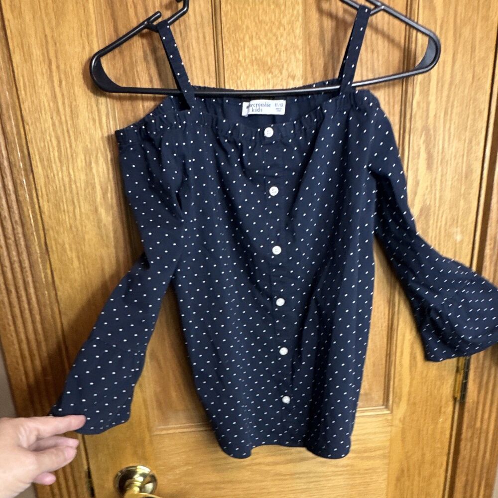 Abercrombie Kids Dark Blue Polka Dot Off Shoulder Shirt